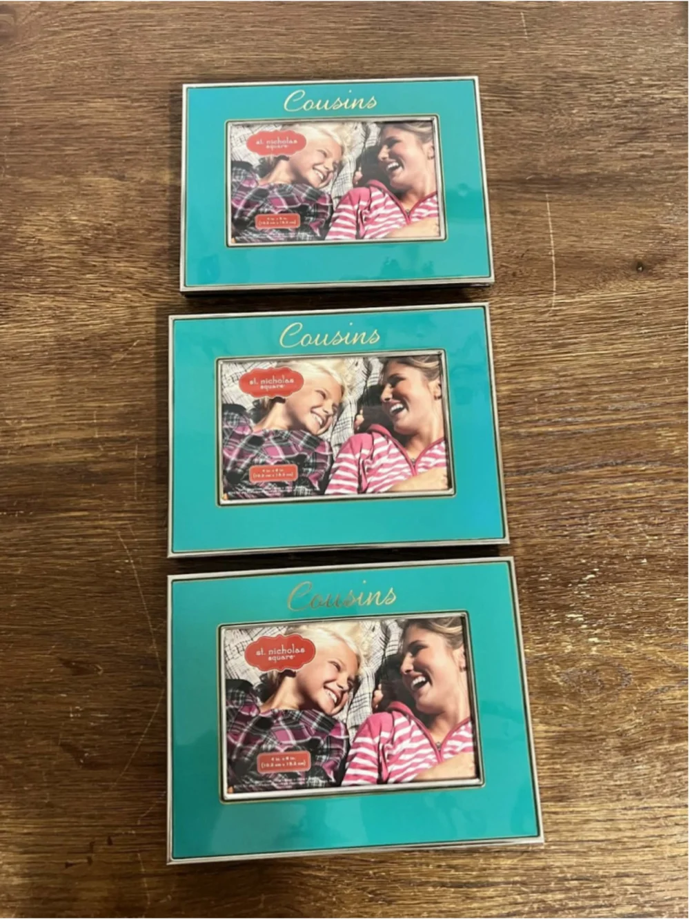 St Nicholas Square Cousins Picture Frame Set of 3 NEW 4x6 Teal Enamel Frames